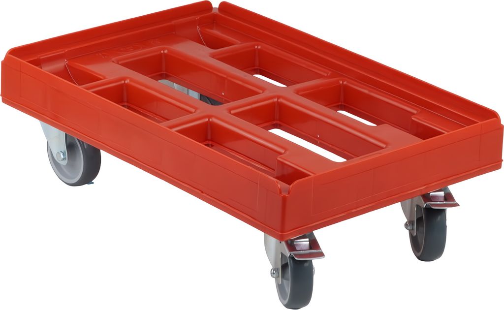 Hygienetransportroller 600 x 400 mm mit 2 Bock- und 2 Bremsrollen Farbe: rot