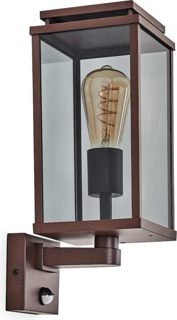 Castelbuono Außenwandlampe m. Bewegungsmelder aus Metall/Glas in Rost-/Rauchfarben