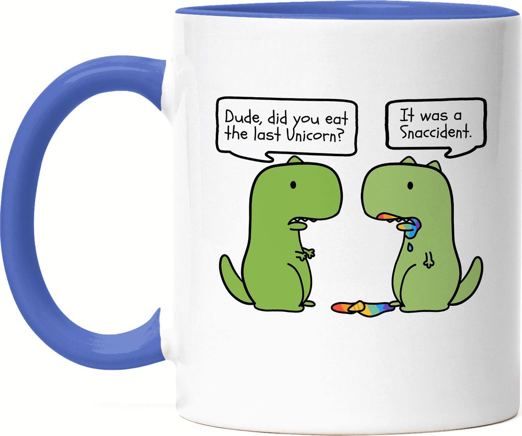 T-Rex frisst Einhorn Tasse Blau Lustiges Dinosaurier Einhorn Dino Fun Geschenk Ironie Sarkasmus