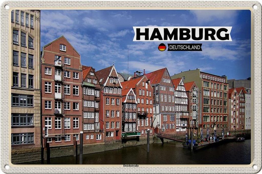 Blechschild Städte Hamburg Deichstraße Fluss 30x20cme Produktbild 
