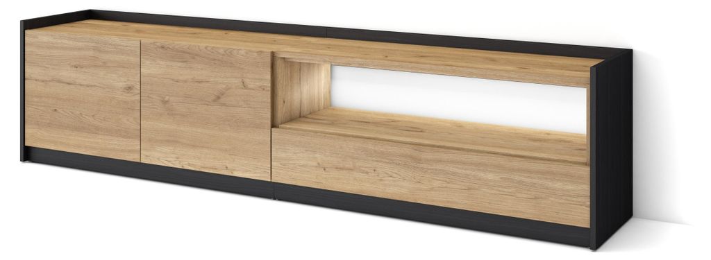 TV-Möbel Holzeffekt eiche und schwarz 207x37x50cm mit Led