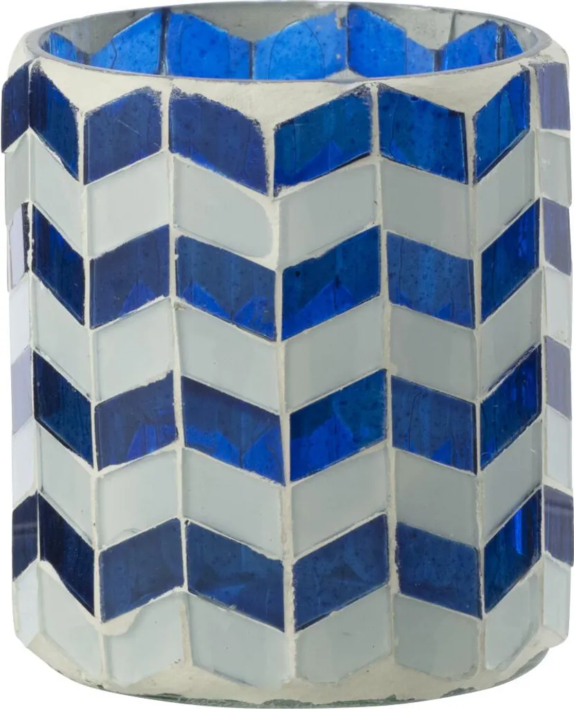 Bougeoir bicolore bleu et blanc J-Line petit modèle en verre soufflé