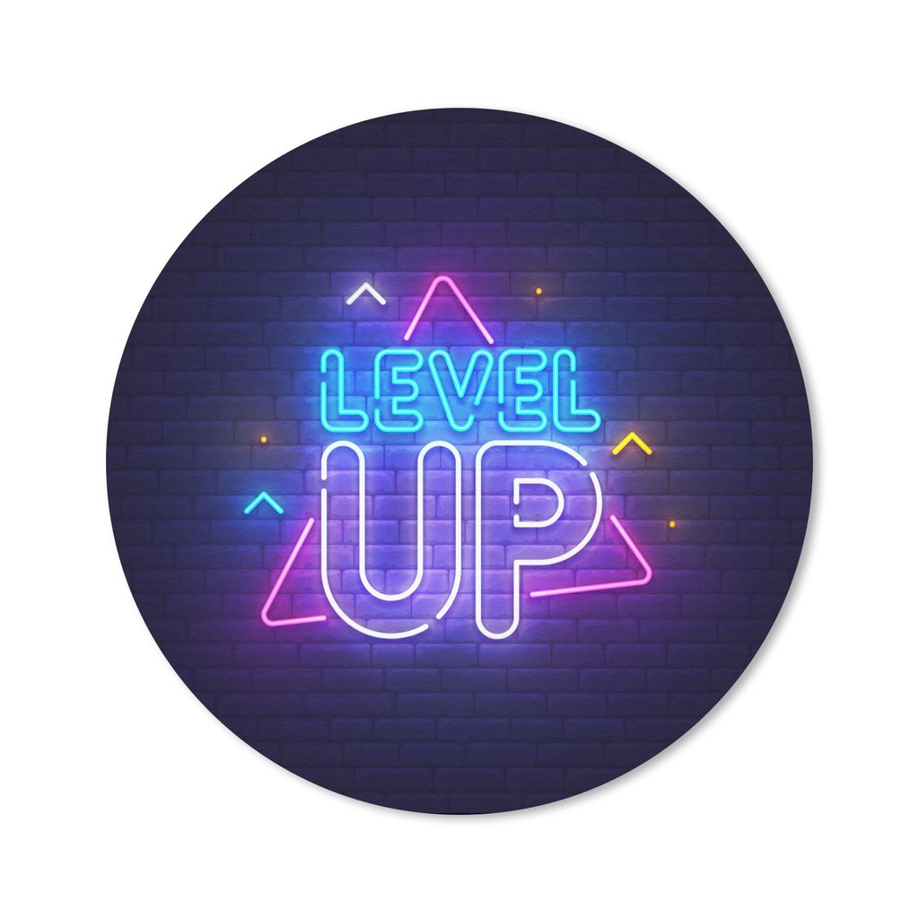 MuchoWow Gaming Mauspad Mousepad Spiele - Neon - Level Up - Zitate - Spiele 30x30 cm - Mousepads - Maus Mat - Pad - Mausunterlage - Tischunterlag...