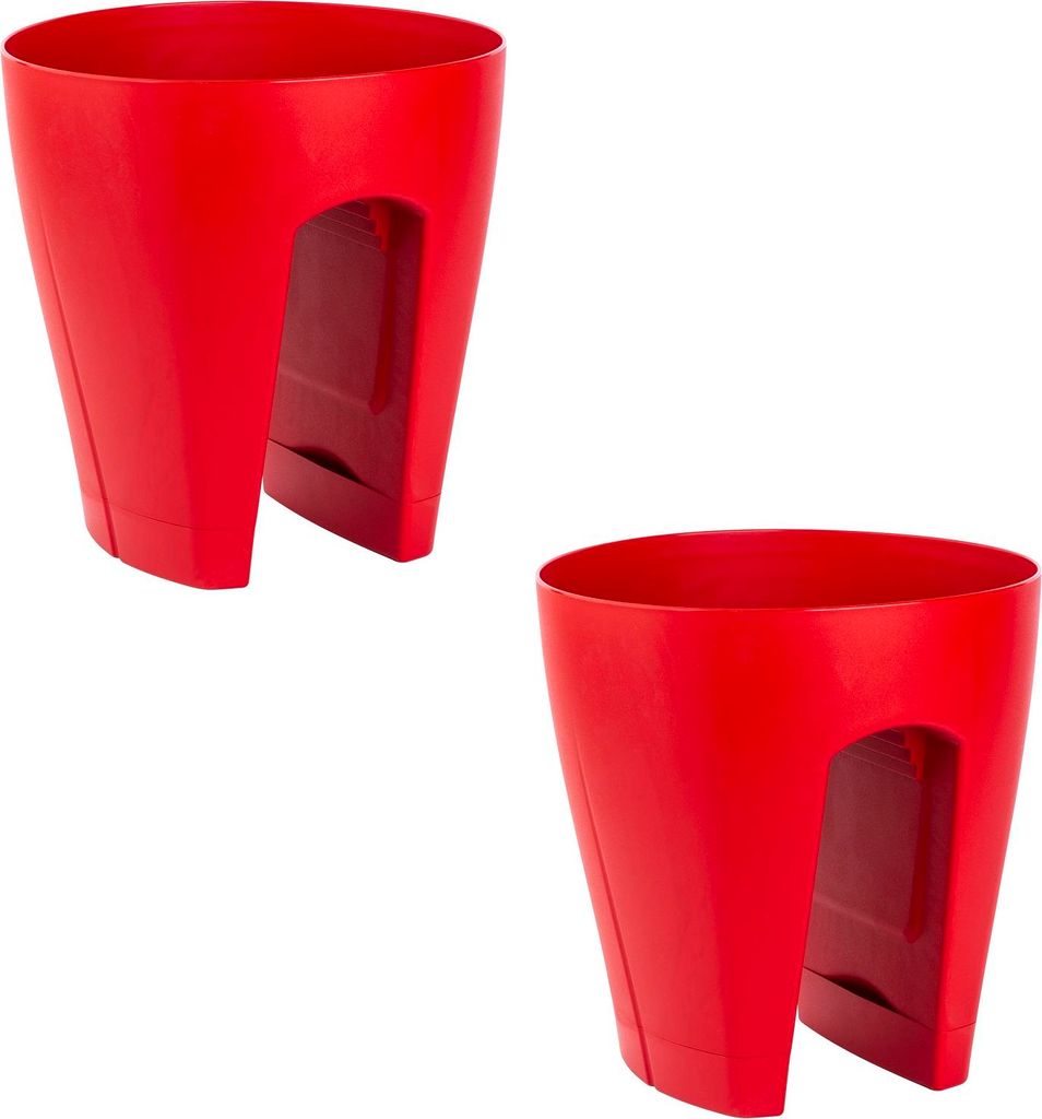 2x Blumentopf für Geländer Blumenkasten Geländerkasten Balkonkiste in Farbe rot