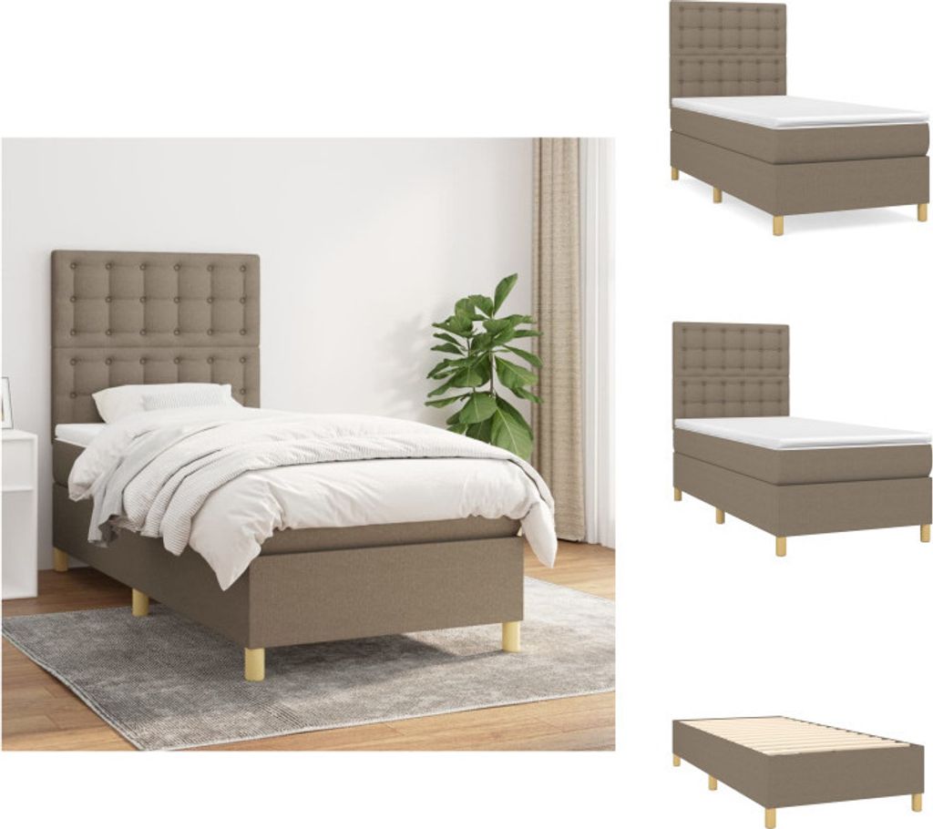vidaXL Boxspringbett mit Matratze Taupe 100x200 cm Stoff - Betten & Bettgestelle