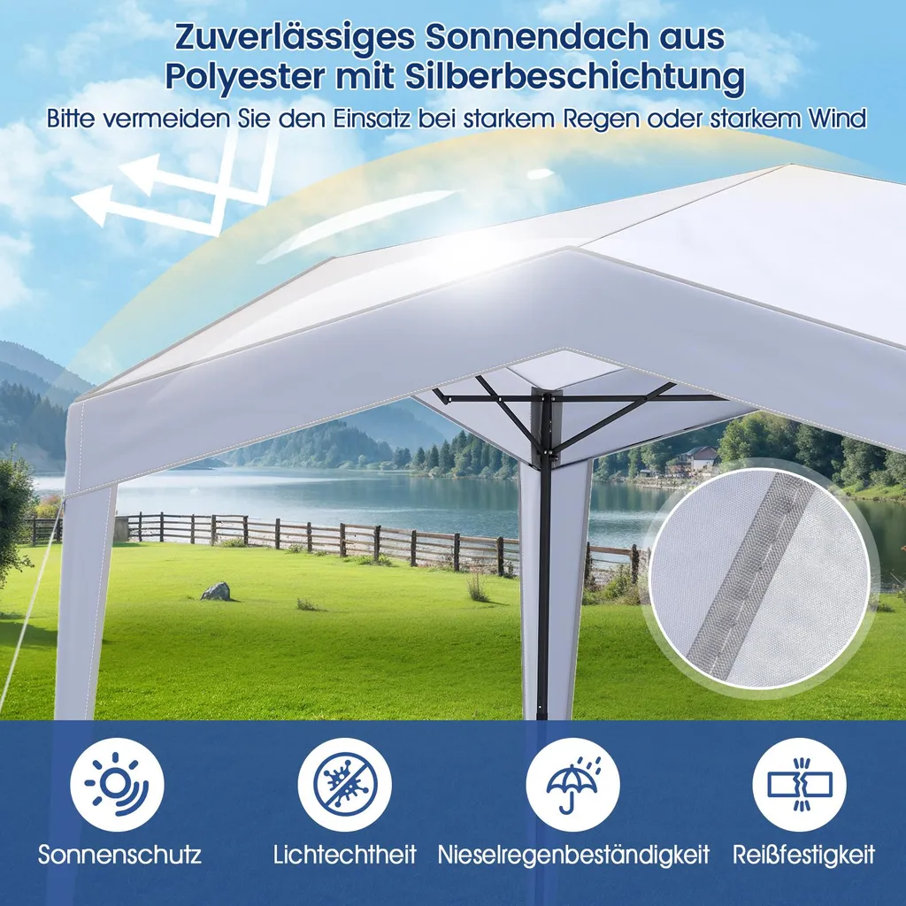 Pavillon 3x3m Pop up Pliable COSTWAY avec Sac à Roulettes pour Jardin - 4