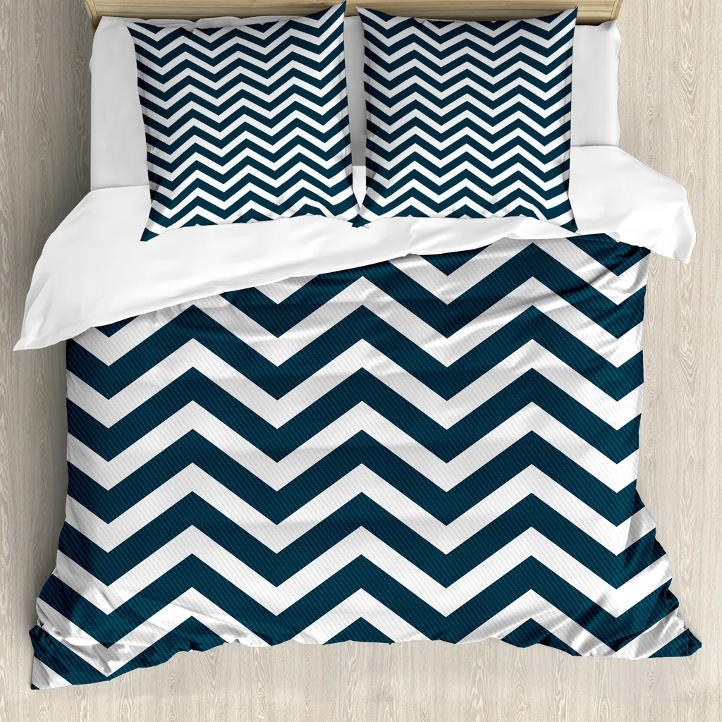 Set Copripiumino Matrimoniale 200x200 Chevron Blu Navy Antiacaro