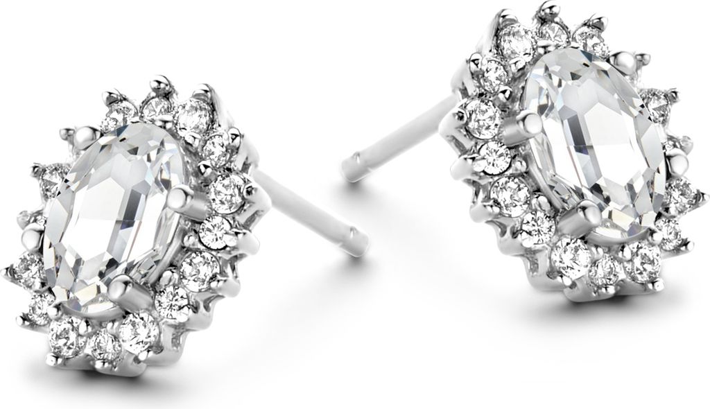 New Bling 9NB-0531 Zilveren Oorknopjes Dames - Zirkonia - Entourage - 10x8mm - Zilverkleurig