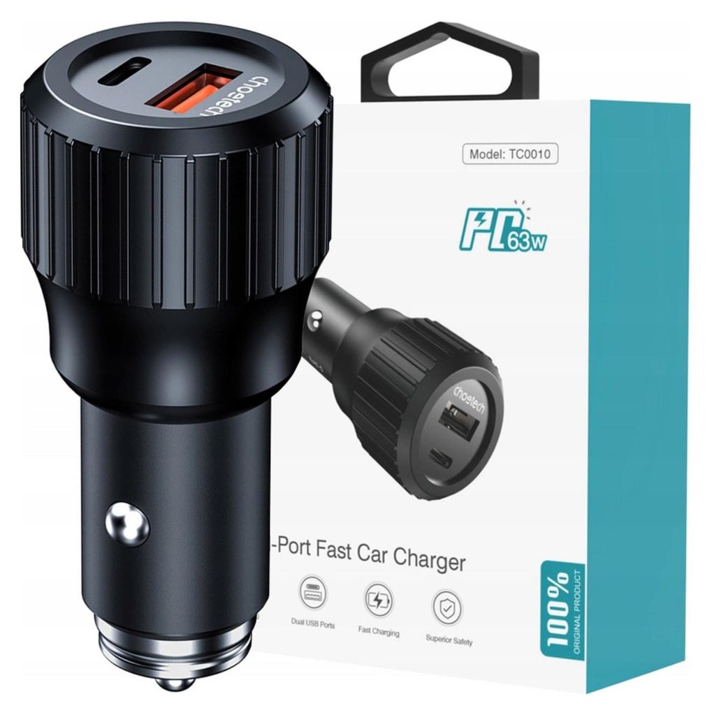 Choetech 63W Dual USB-C 45w+ USB-A 18w fast car charger Obrázek produktu 