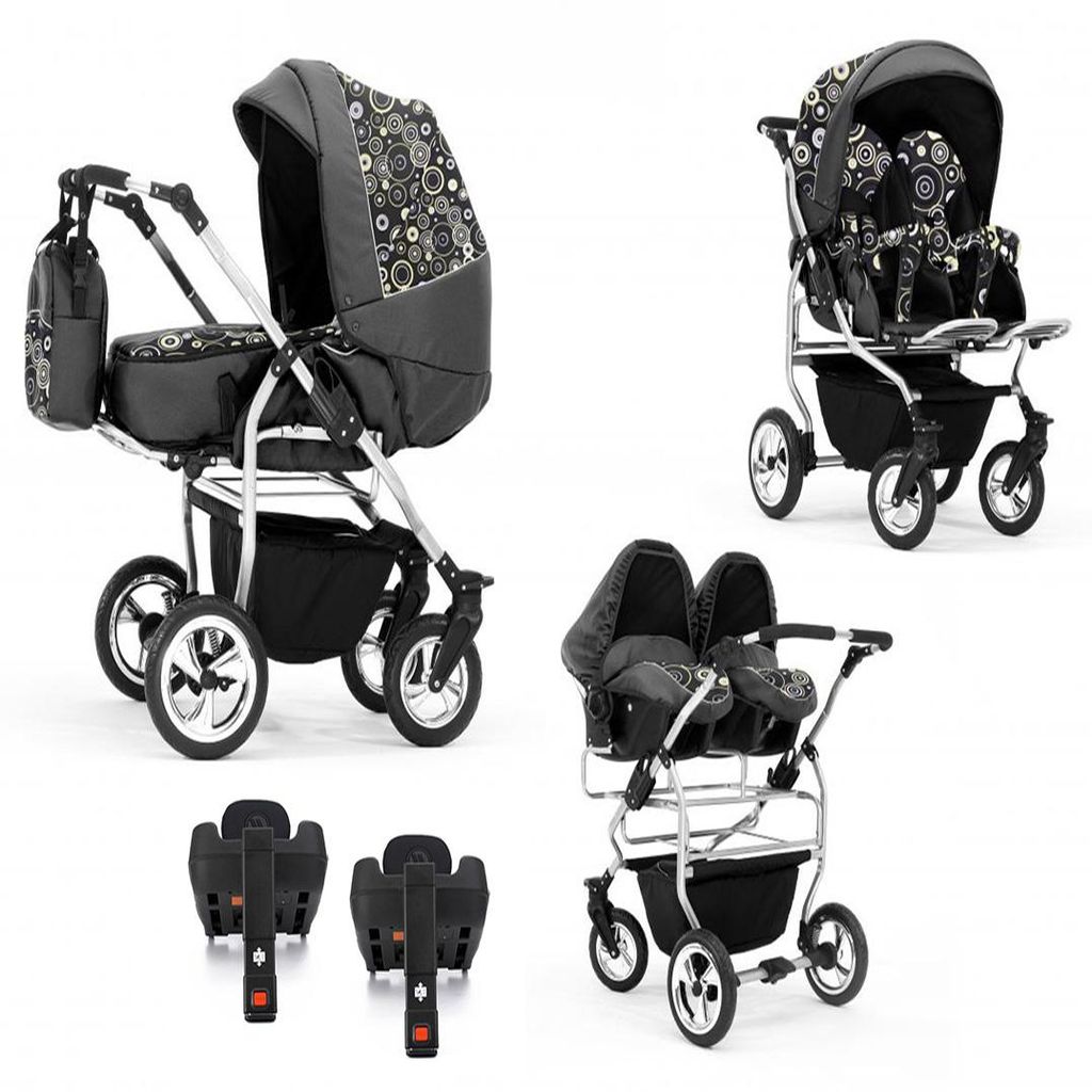 Zwillingskinderwagen 5 in 1 Duo inkl. Autositze und Iso Bases - 14 Teile - in 20 Farben
