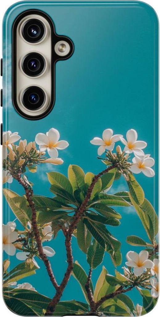 Weiße Frangipani-Blüten mit grünen Blättern – Hülle Kompatibel mit Samsung Galaxy S24