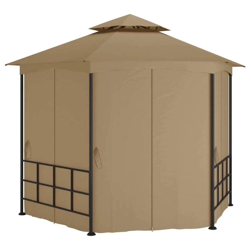 Pavillon de jardin anti-UV 3,1x2,7 m avec parois brise-vue Taupe