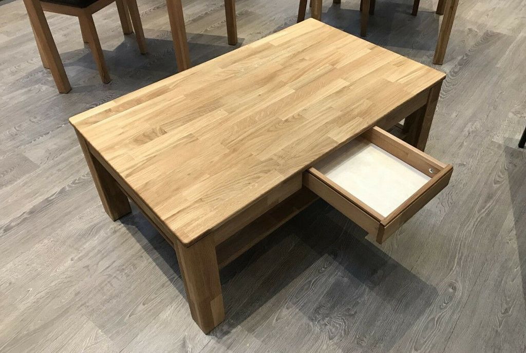 Couchtisch Eiche Massiv geölt 115 x 70 cm mit Schubkasten Produktbild 4