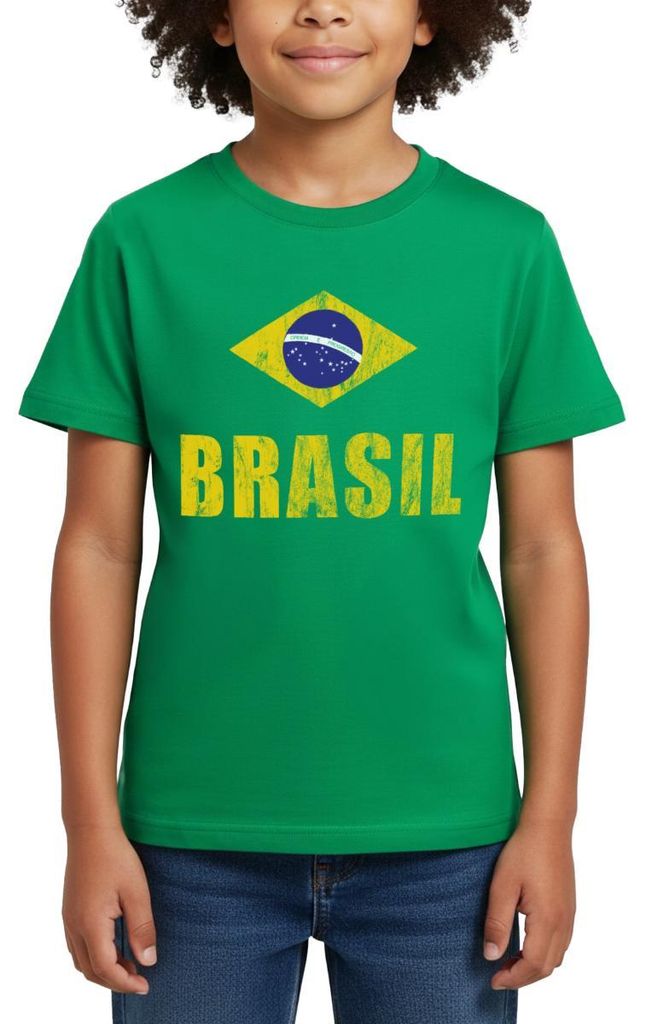 Spreadshirt Brasilien Fußball Retro Kinder T-Shirt, 110/116 (5-6 Jahre), Kelly Green