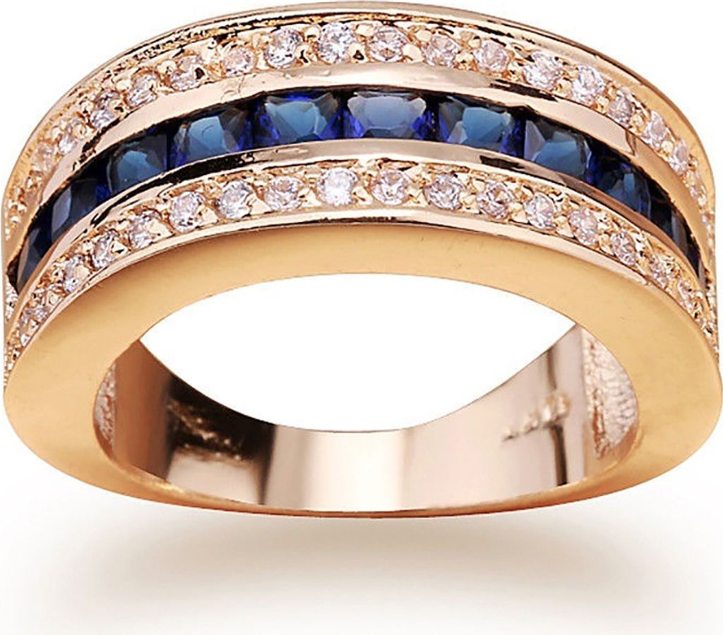 Mode Uni glänzende Strass eingelegte Braut Verlobungsring Fingerring Schmuck-Blau,US 8