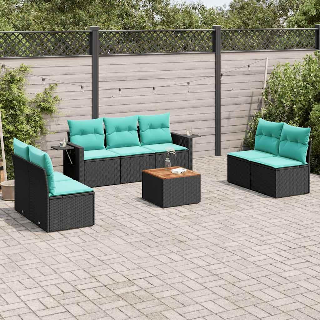 Maison Exclusive - 8-teiliges Gartensofa-Set mit Kissen, schwarzes Polyrattan