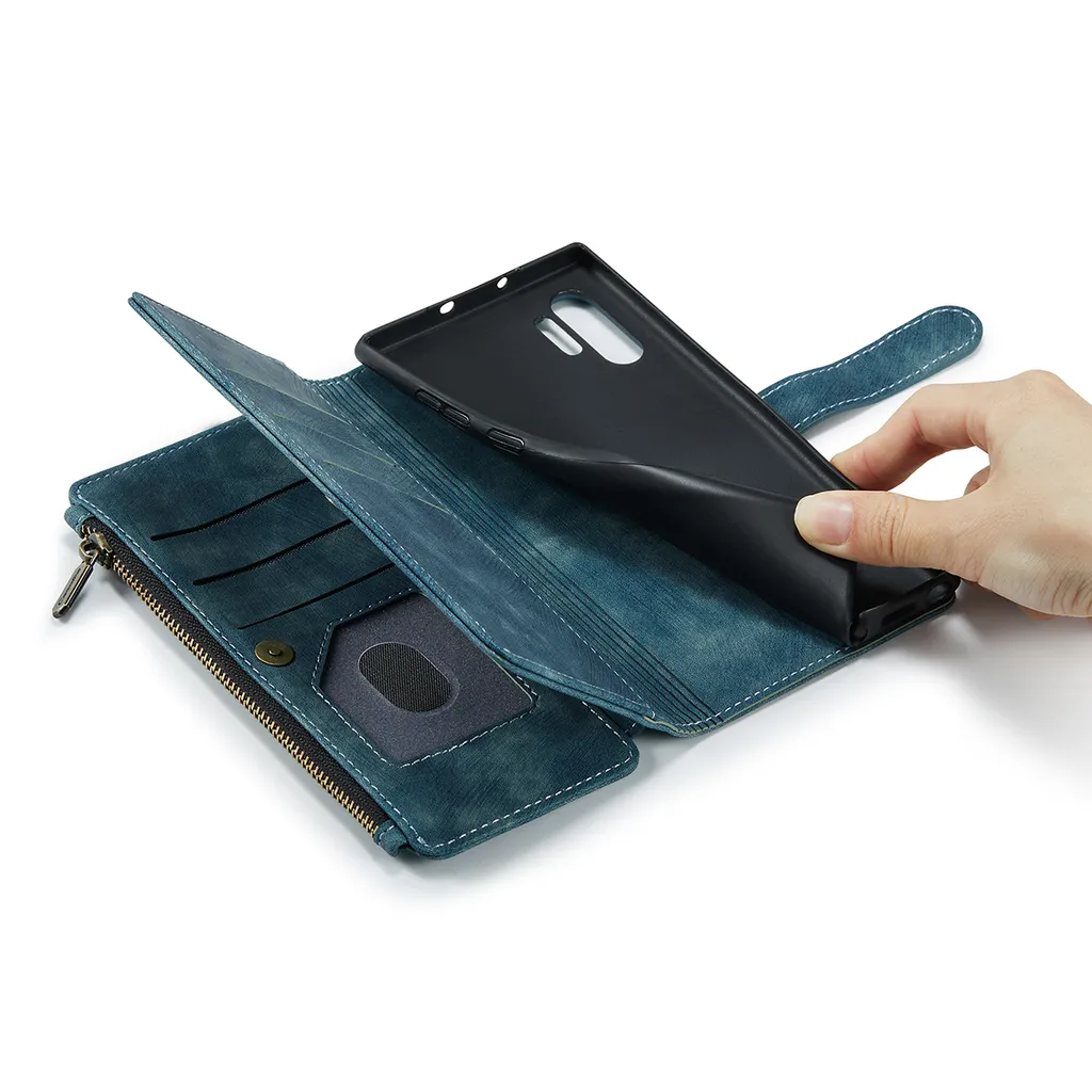 Galaxy Note 10+ Plus custodia per cellulare, chiusura a zip custodia in Finto cuoio flip cover chiusura magnetica porta carte funzione stand portafoglio custodia protettiva per Samsung Galaxy Note 10 Plus / Note 10+ Blu - 7