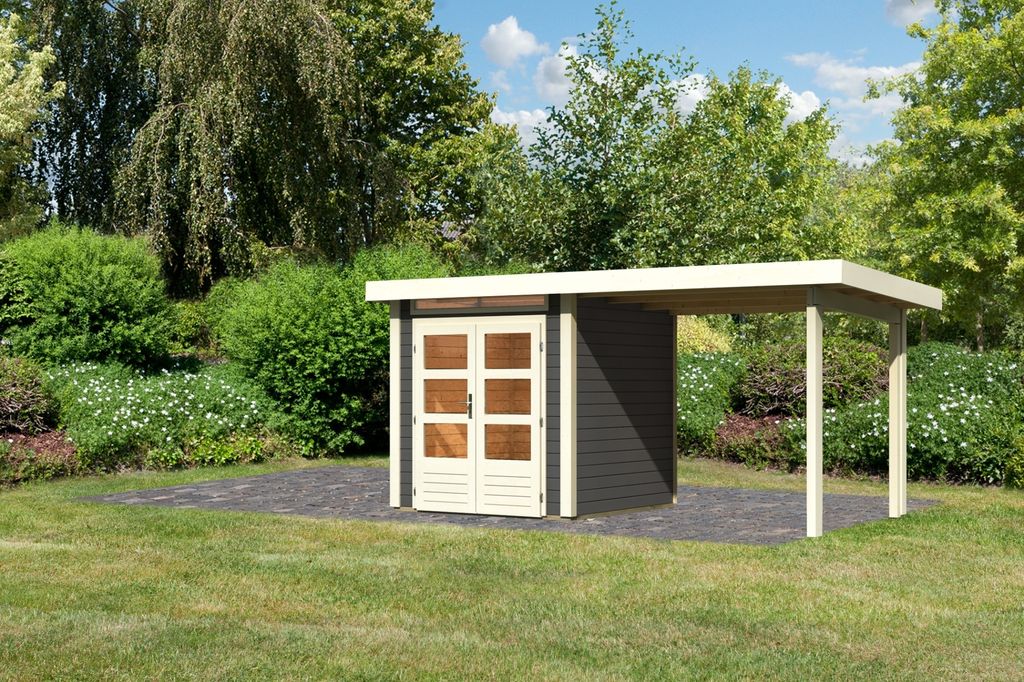 Gartenhaus Kandern 1 : 2,35m breit : Terragrau Anbaudach: 2,35m breit Farbe: Terragrau