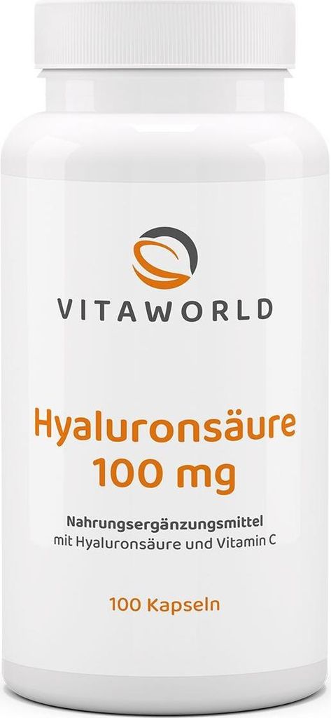 Vitaworld Hyaluronsäure 100 mg | 100 Kapseln | mit 100 mg Hyaluronsäure und 200 mg Vitamin C pro Kapsel | vegan