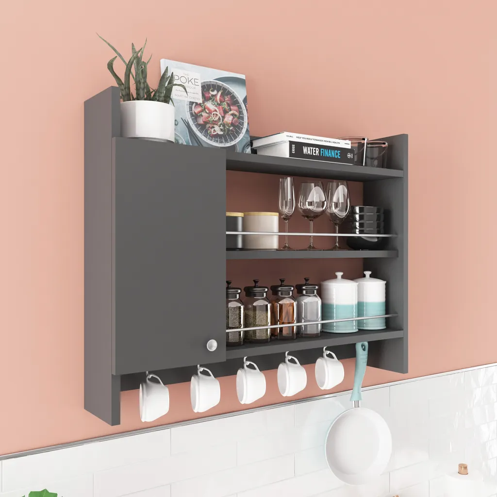 Étagère de Cuisine Murale Anthracite Knerr en Mélaminé 85 cm Skye Decor