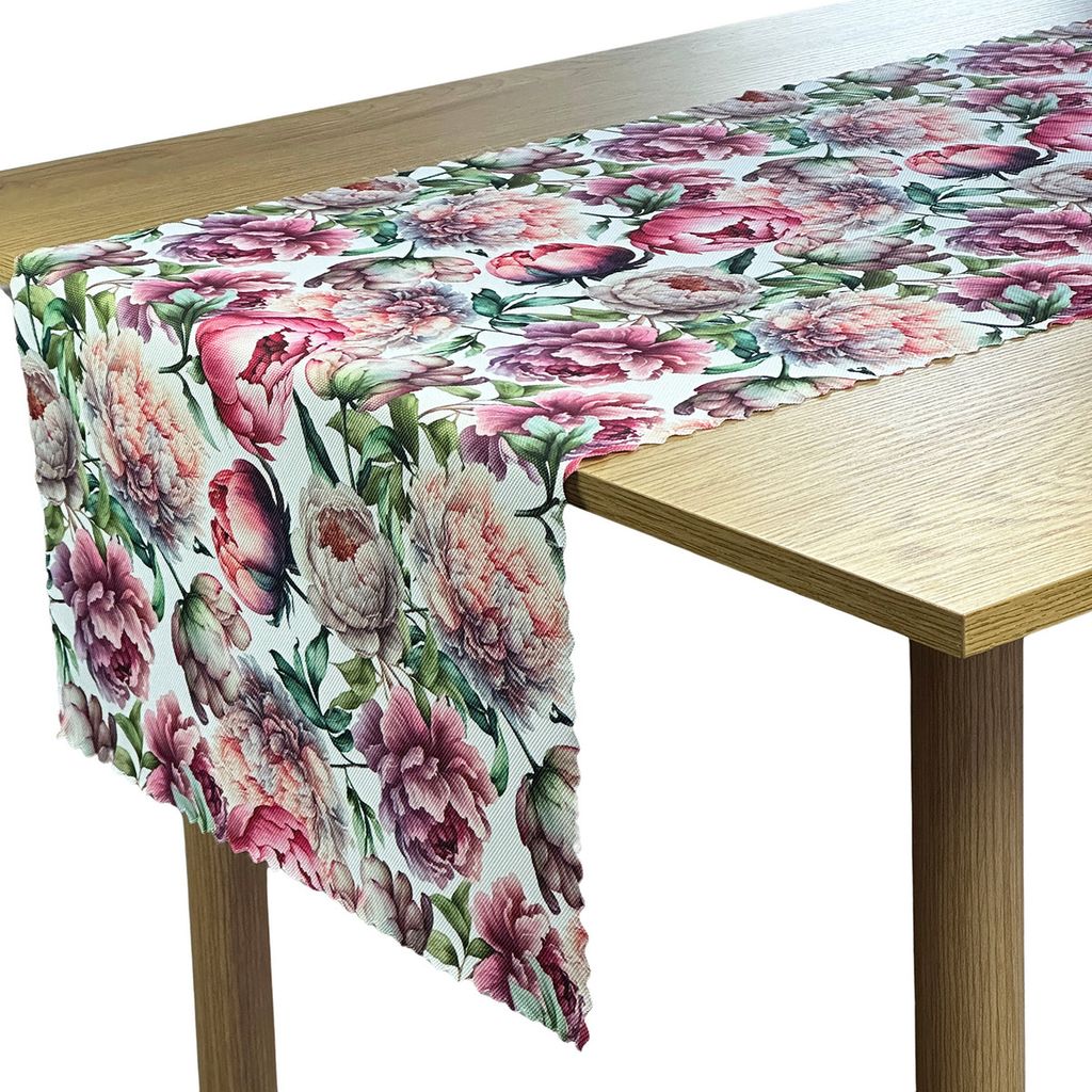 Fleckenresistente Tischtuchläufer Pfingstrosen 50x140 cm