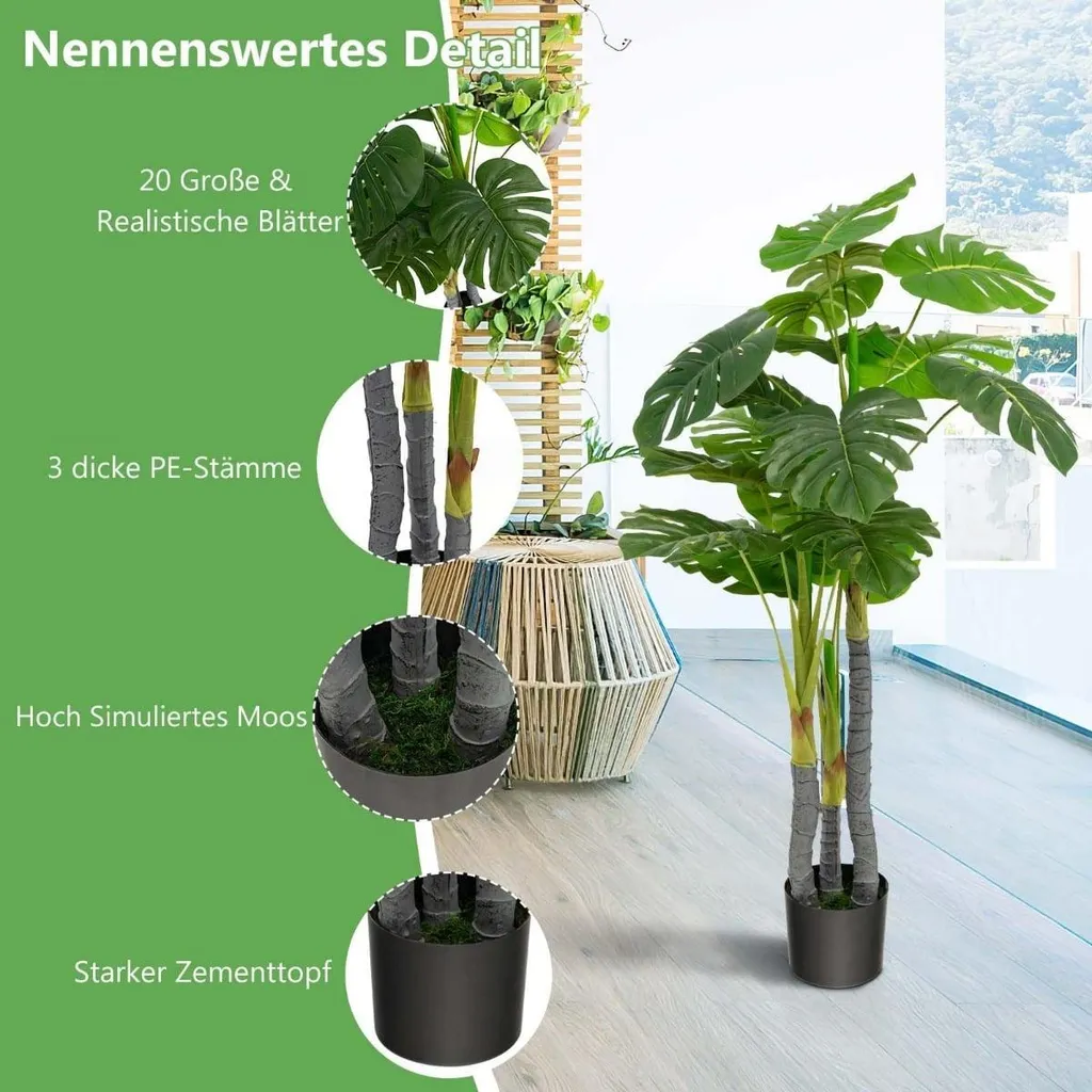 Faux Monstera 120 cm 20 Feuilles : La Solution Plante Verte sans Eau - 3