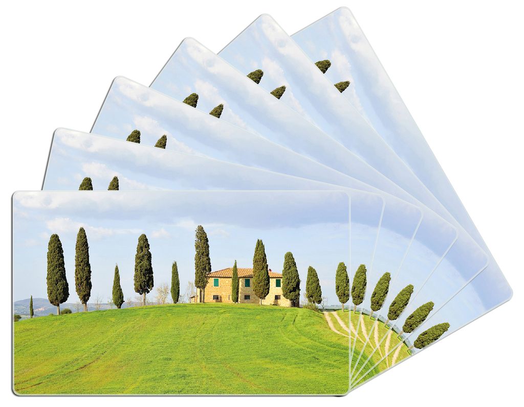 Wallario Frühstücksbrettchen 6er Set aus Glas, je 14 x 23 cm, mit rutschfesten Füßen, Motiv Villa auf einem Hügel in der Toskana