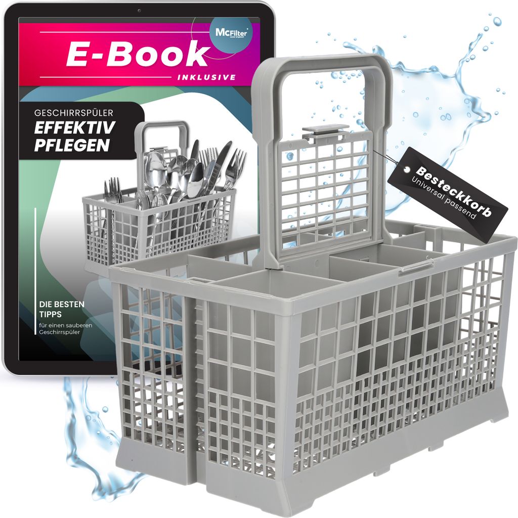 McFilter | Universal Besteckkorb für Geschirrspüler Spülmaschine AEG, Miele, Siemens, Neff, Bosch, Gaggenau, Küppersbusch, uvm. | 24 x 13,6 cm