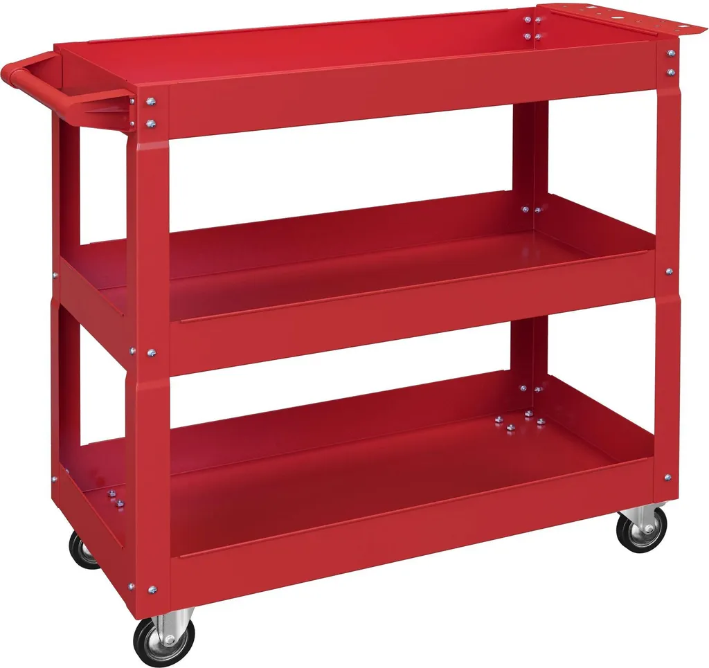 Chariot à outils rouge - Servante d'atelier 3 étagères avec roulettes