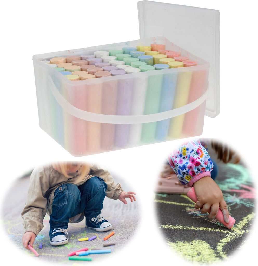 LS-LebenStil 54x XL Straßenkreide 10cm Eimer Jumbo Straßenmalkreide Kreide Stifte Bunt Kinder Malkreide Kreidestifte Pastell bunte Farben