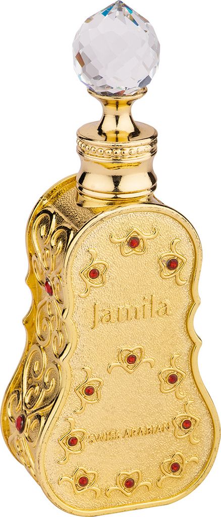 A close-up studio shot of a decorative perfume bottle.