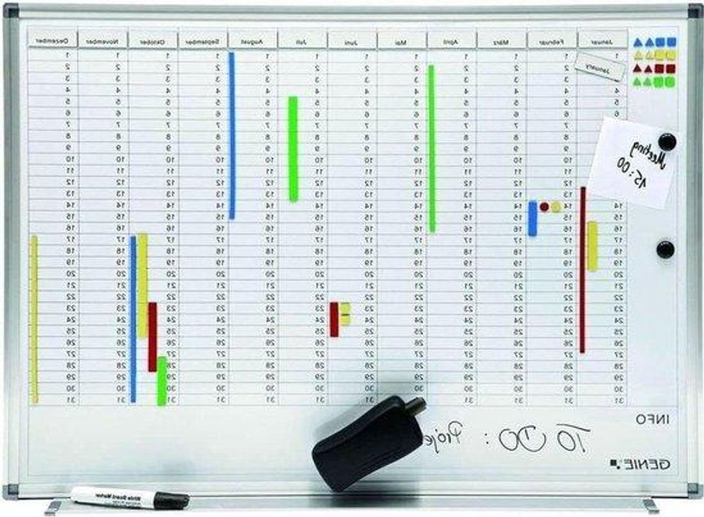 Magneetbord für Jahresplanung - Wand-Absprachen-Planner mit Whiteboard - AP2000 - Wandmontage - weiß