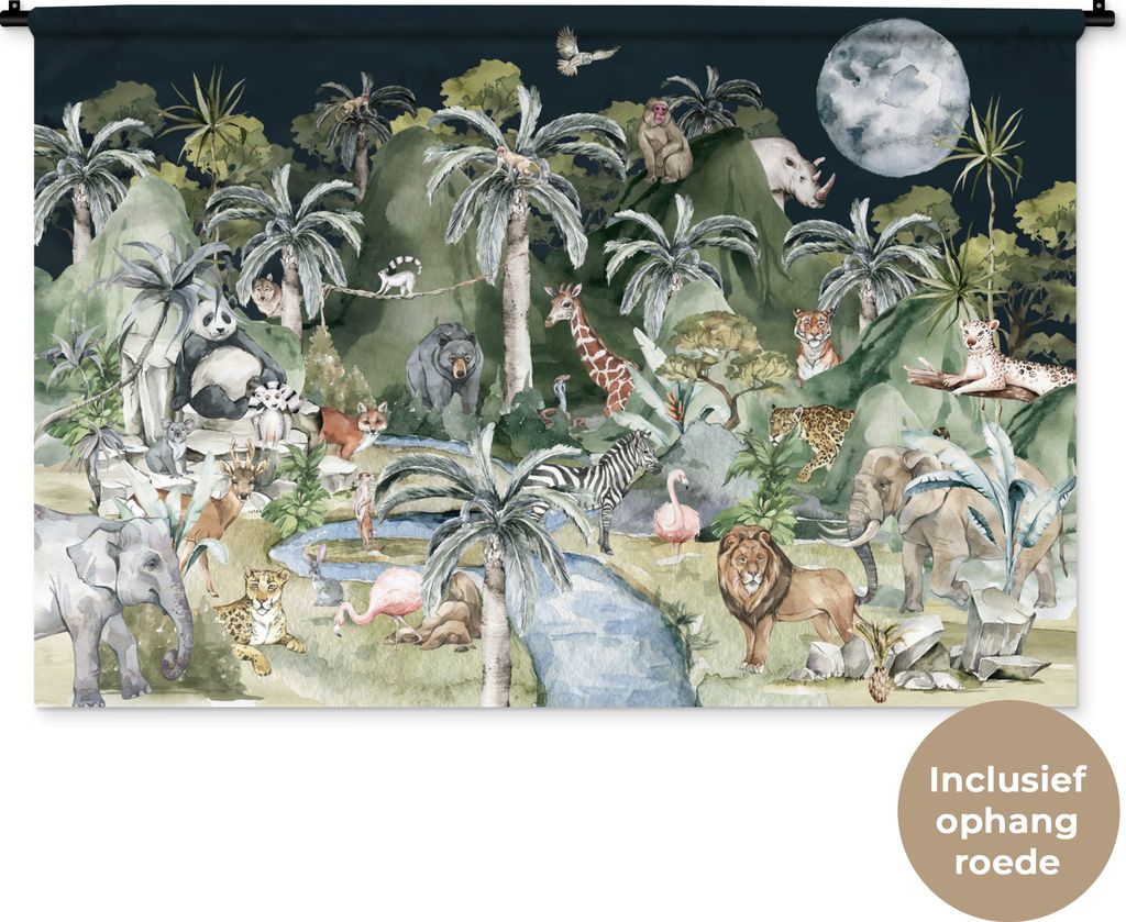 MuchoWow Wandteppich Wandbehang Kinder - Dschungel - Natur - Tiere - Pflanzen 150x100 cm Tapisserie Dekoration Wandtuch - Waschbar - Tapisserien ...