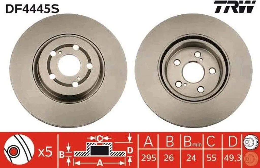 Disque de frein ventilé TRW DF4445S haute qualité pour Avensis T25