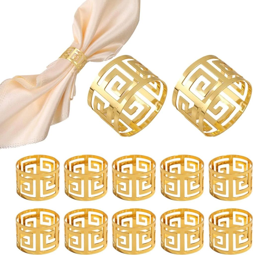12 Stück Metall Serviettenringe Gold Hohler Serviettenschnallen Banquet Serviette Ring Tischdekoration für Weihnachten Neujahr Geburtstag Hochzei...