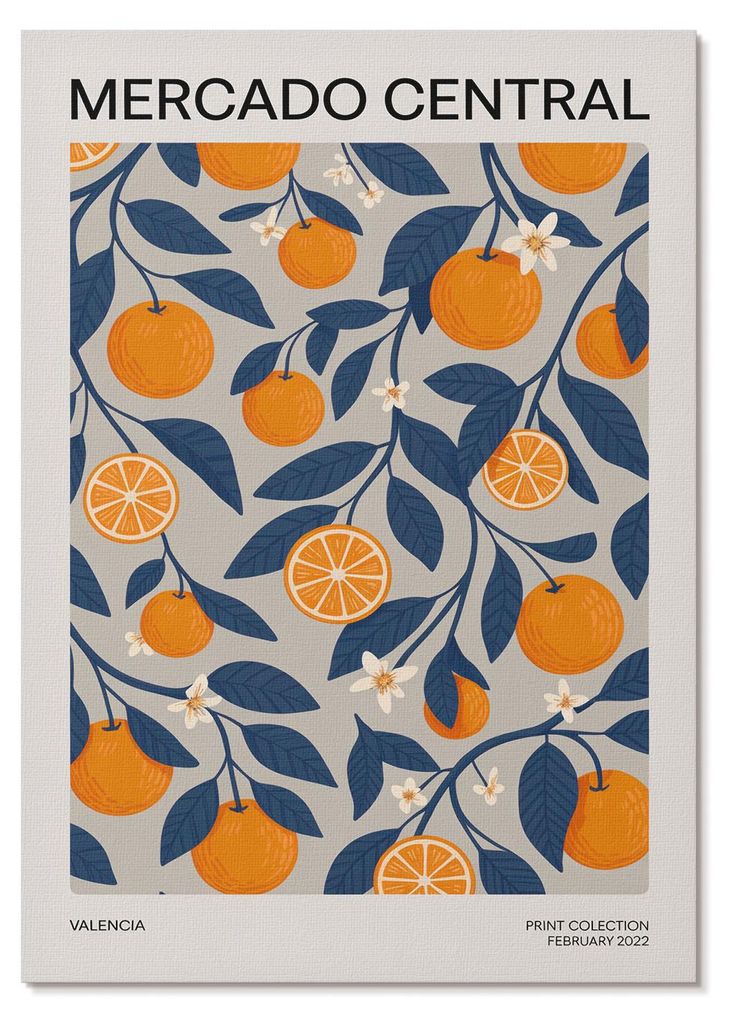 POSTER - 42x59 cm (A2) - Matteo "Core" Ricci - Orangegrauer Hintergrund, dunkle Blätter, moderner Stil - Wandbild für Wohnzimmer Schlafzimmer & F...