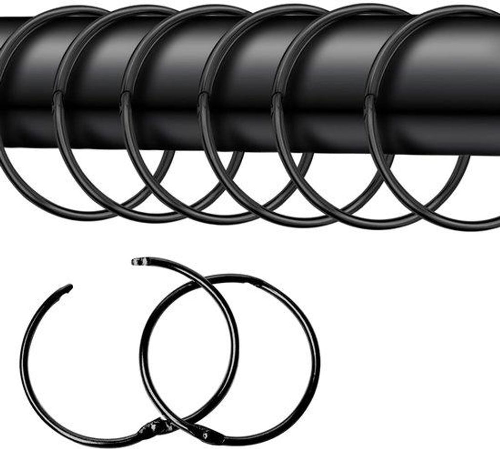 Verpakking met 20 ronde metalen gordijnklemmen, 50 mm, voor gordijnen en gordijnroedes, zwart.