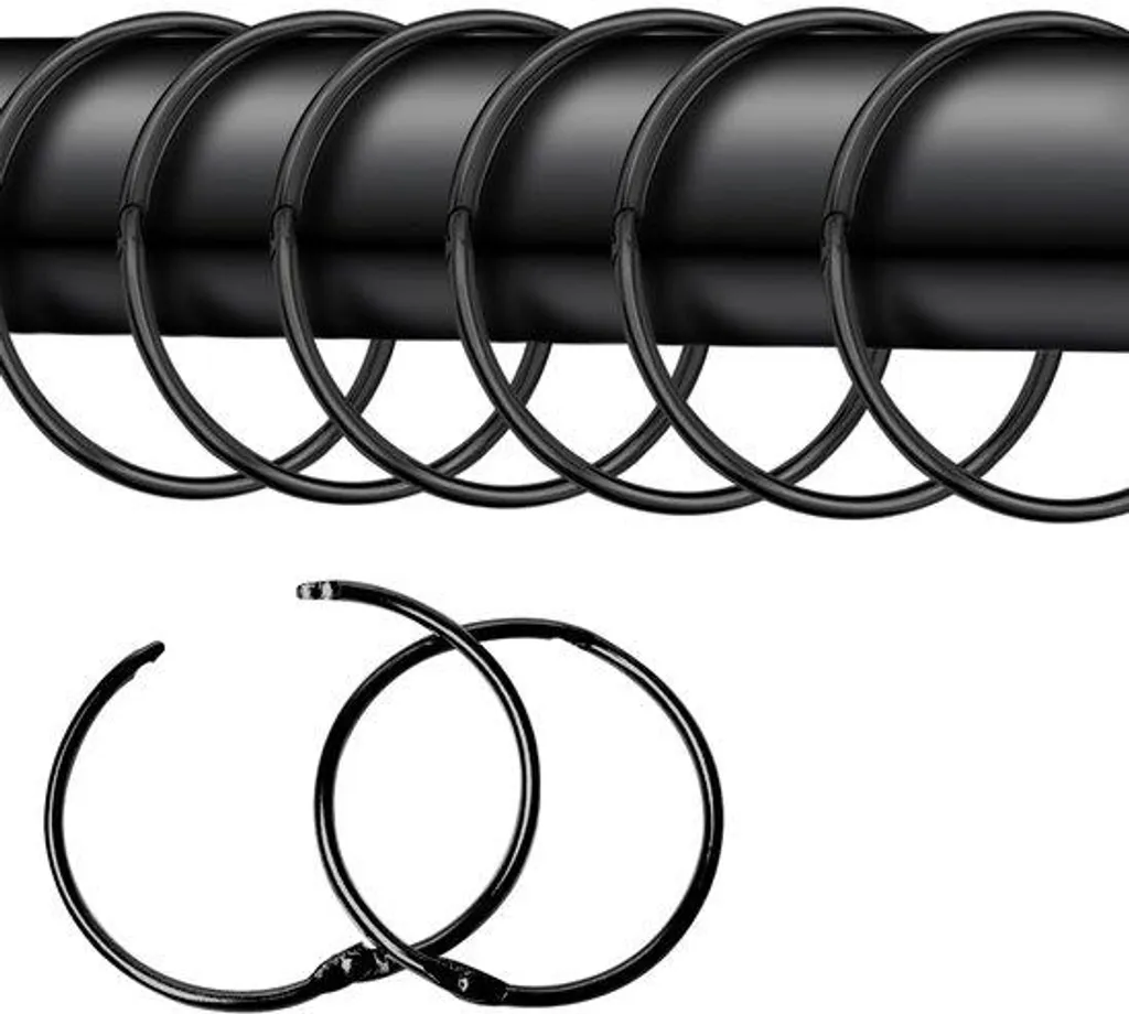 Anneaux de rideaux en métal noir de 50 mm, lot de 20 pièces solides