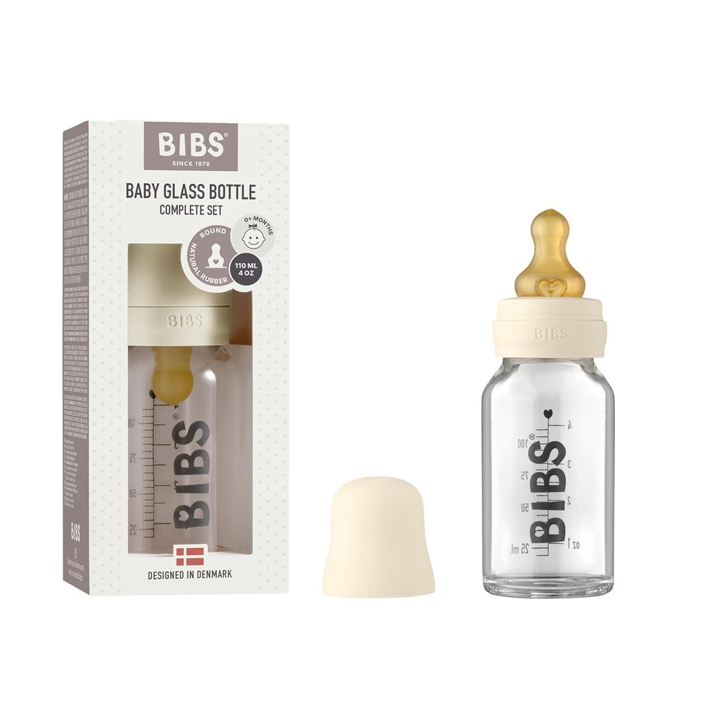 BIBS Baby Glass Bottle 110ml, Vermindert Koliken, Runder Produktbild 