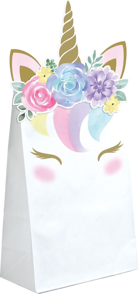 Einhorn-Geschenktüten 8 Stück weiß 11,4cm x 20cm - Einheitsgröße
