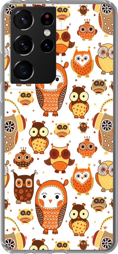 MuchoWow Handyhülle Schutzhülle Hülle für Telefoonhoesje Samsung Galaxy S21 Ultra Mädchen - Eule - Orange - Muster - Mädchen - Kind - Kinde...