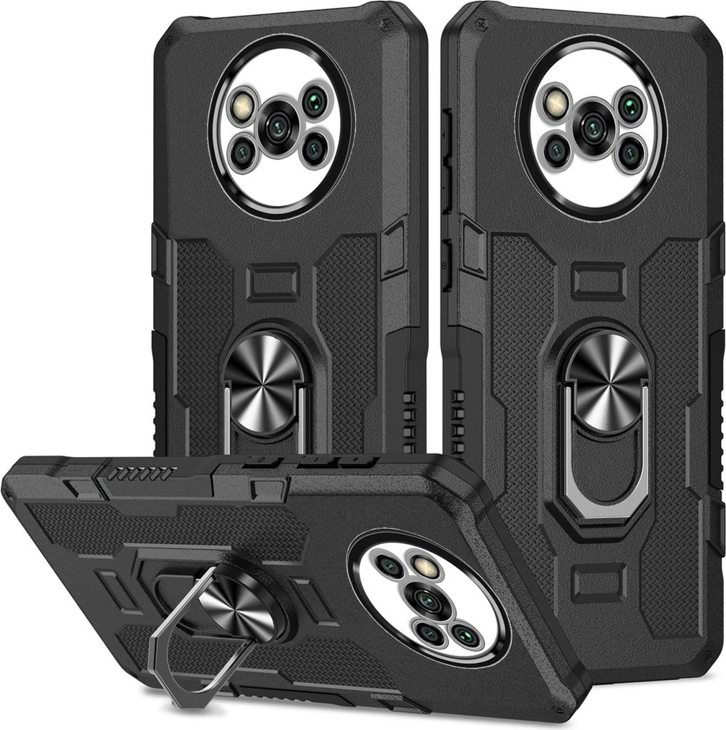 Xiaomi Poco X3 Hülle, Dual Layer Robuste Rüstung Ringhalter Ständer Schutzhülle für Xiaomi Poco X3 NFC / X3 Pro Schwarz