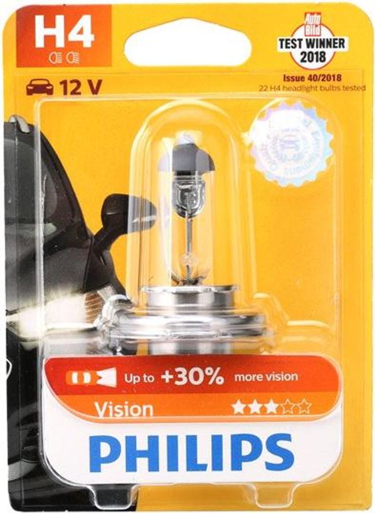 1x PHILIPS Vision H4 Glühlampe Fernlicht 12V 60/55W P43t-38 Produktbild 