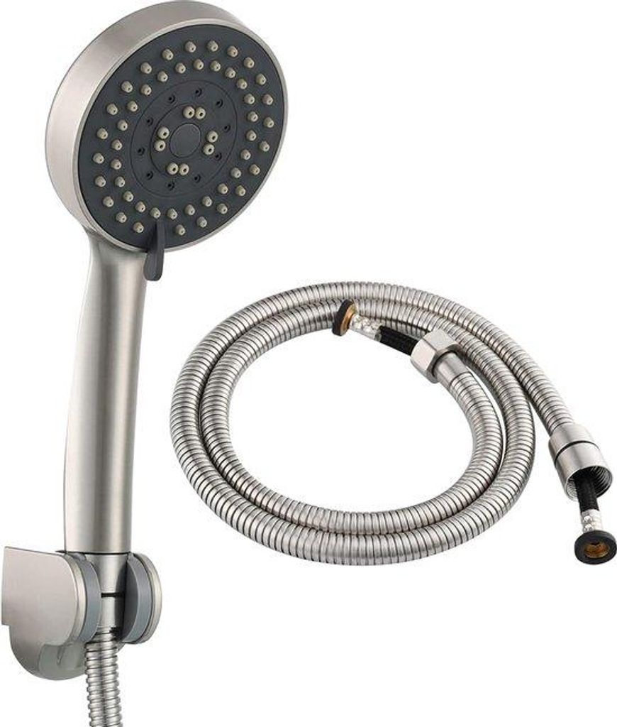 Handdusche aus Nickel, 5 Strahlarten, wassersparend, mit Schlauch und Halter, Plastik