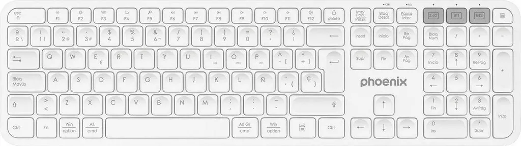 Clavier sans fil Phoenix K300 multi-dispositifs Bluetooth et 2.4GHz Blanc