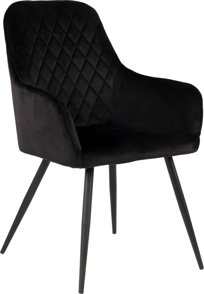 Chaise Harbo velours noir avec pieds en métal, confort enveloppant
