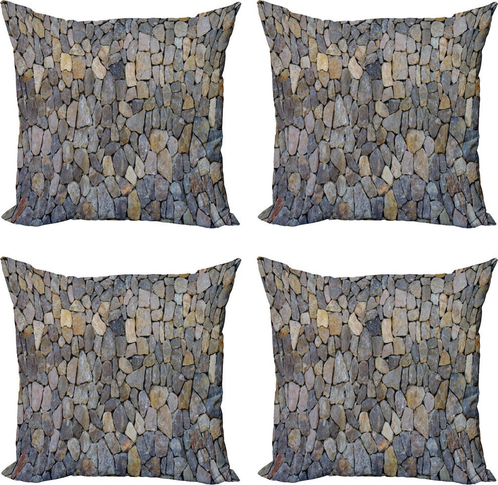 ABAKUHAUS Pflasterstein Kissenbezug Set (4 Stück), Grau und Beige Steine, Moderner Doppelseitiger Digitaldruck, 40 cm x 40 cm, Grau und Beige