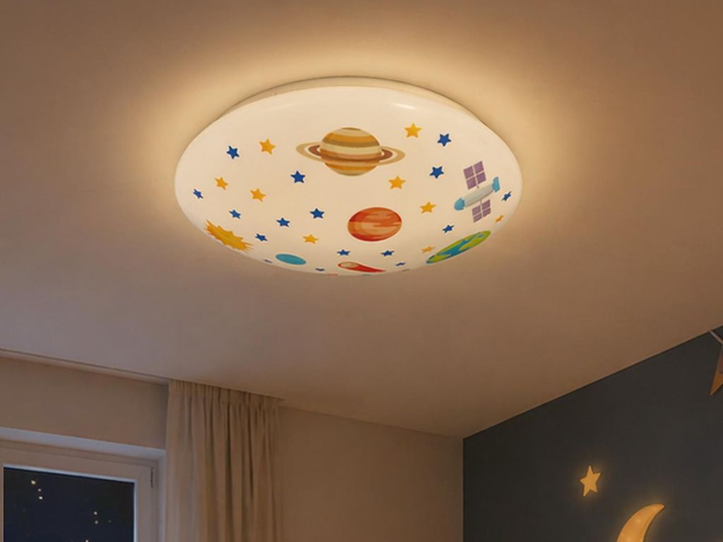 Coole Weltall LED Deckenleuchte bunt für Kinderzimmer & Jungenzimmer Ø 35cm