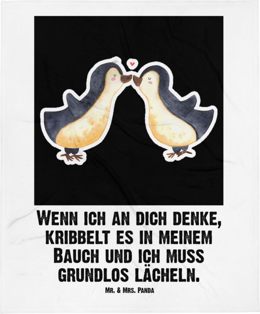 Mr. & Mrs. Panda Plaid Pinguine Kuss - Weiß - Geschenk, Fleecedecke, für Frauen, Jahrestag, Freundin, Schmusedecke, Hochzeitstag, Schlummerdecke,...