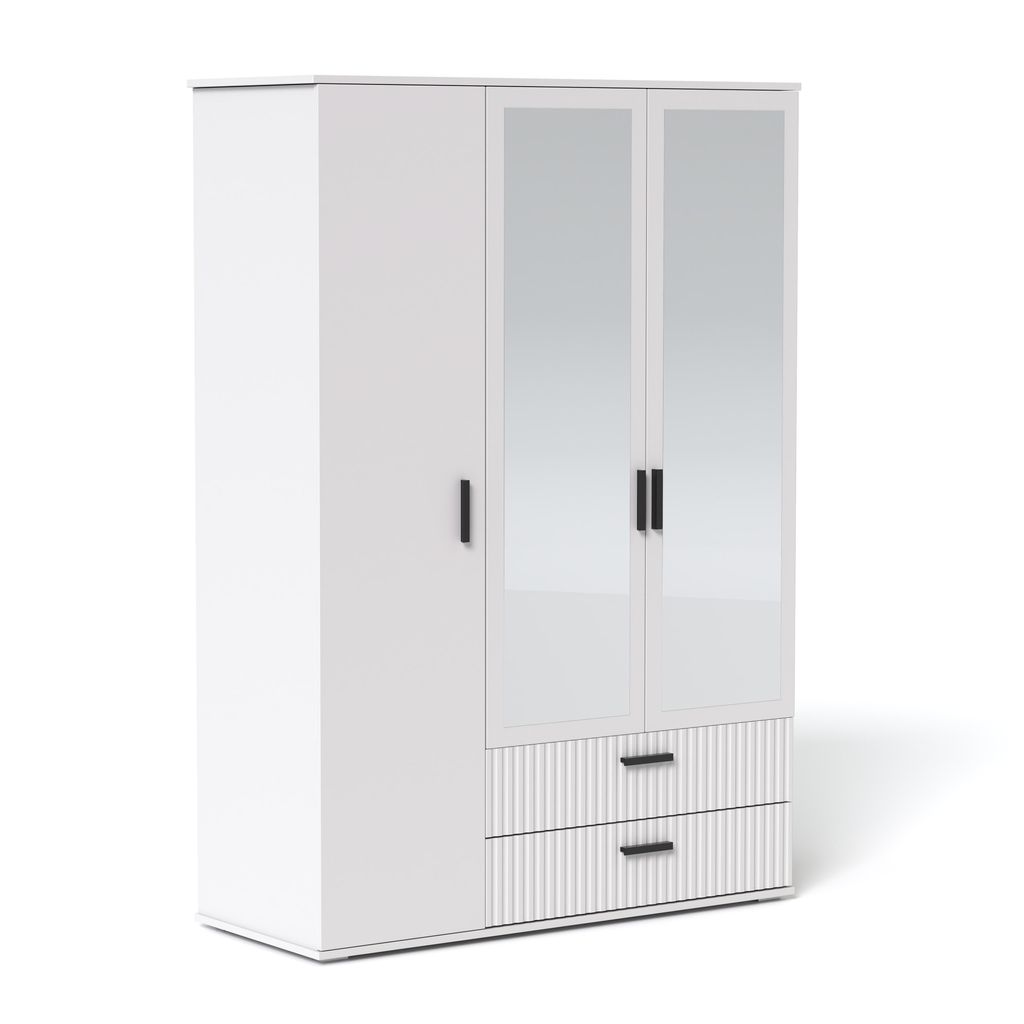 LUNA Kleiderschrank 125 cm Kaschmir mit Spiegel und Schubladen 3-türig Schrank Schlafzimmer
